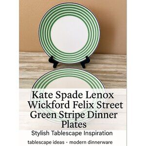 Kate Spade Lenox Wickford Felix Street Green Stripe Dinner Plates Set of 2